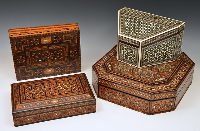 Appraisal: AN ANGLO-INDIAN SEDELI WARE STATIONERY BOX the sloped front with