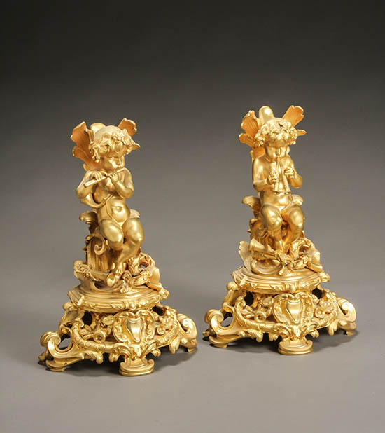 Appraisal: Pair of Louis XV Style Ormolu Figures of Putti Musicians