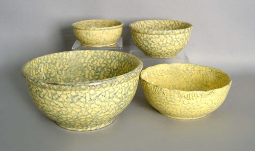 Appraisal: Four spongeware bowls largest - h dia