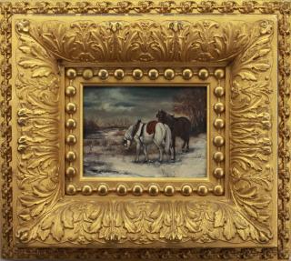 Appraisal: American School th C Winter Landscape w Horses American School