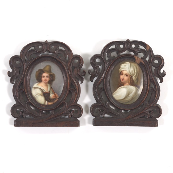 Appraisal: TWO PORTRAIT MINIATURES ON PORCELAIN PLAQUES x Two porcelain miniature