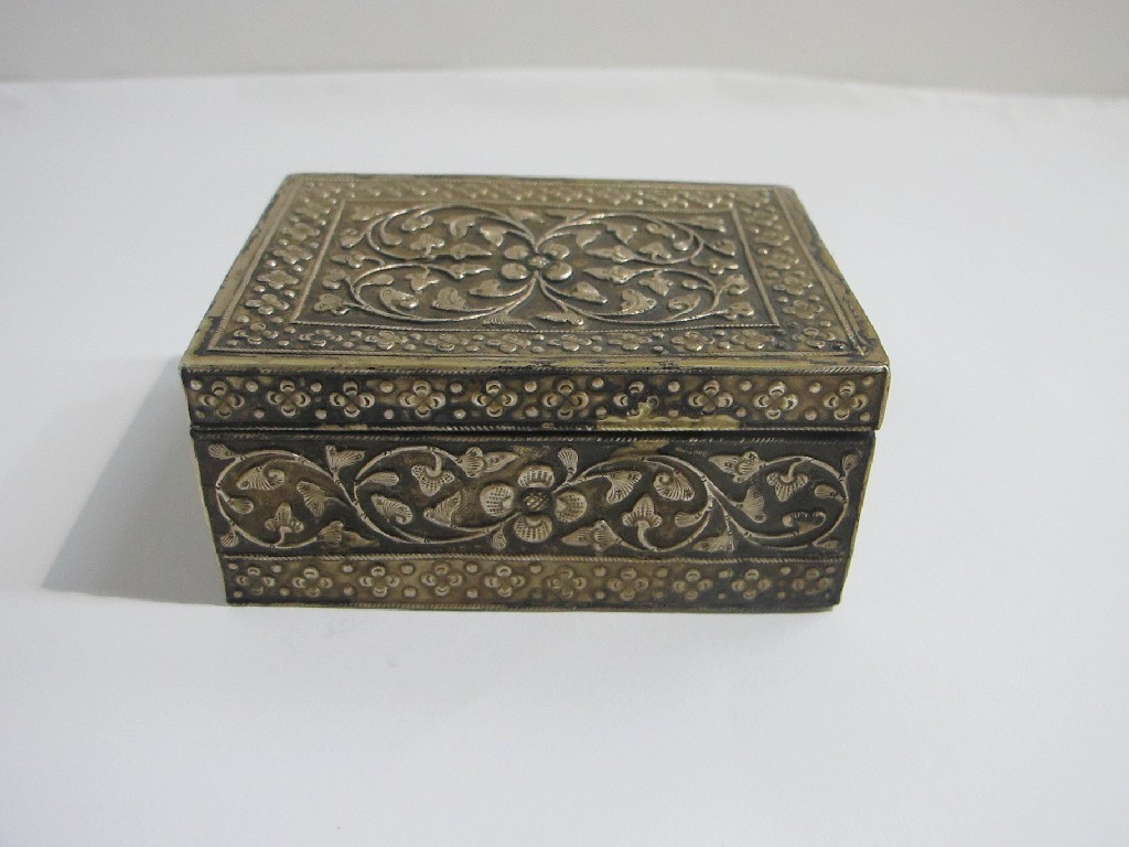 Appraisal: An Eastern embossed white metal box