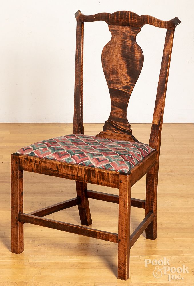 Appraisal: New England Chippendale tiger maple dining chair New England Chippendale