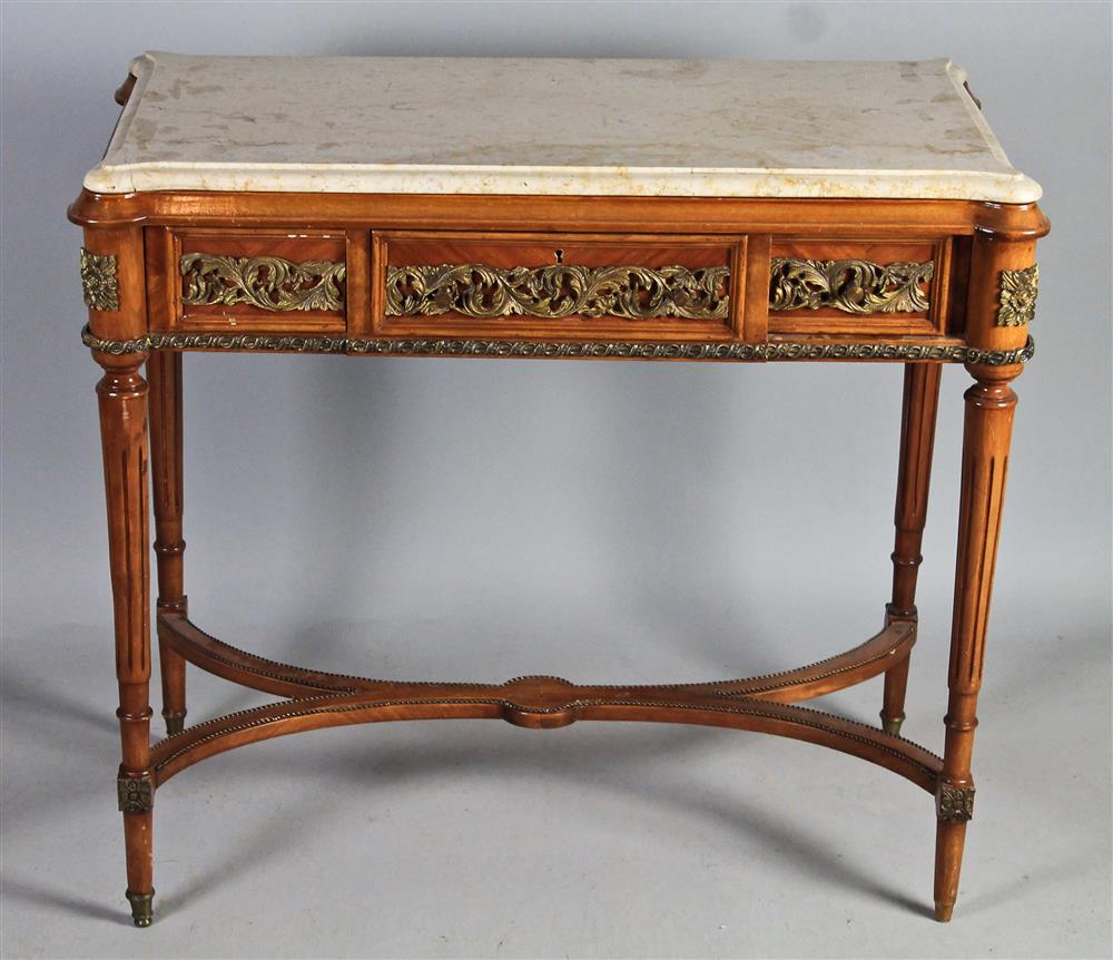 Appraisal: LOUIS XVI STYLE MARBLE TOP CONSOLE TABLE having a rectangular