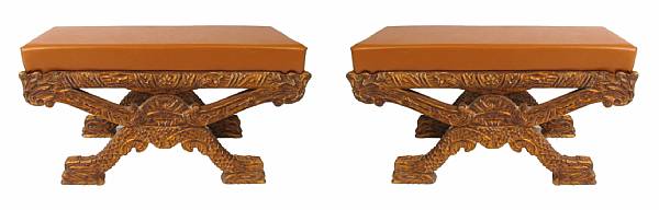 Appraisal: A pair of Italian style upholstered benches height in width