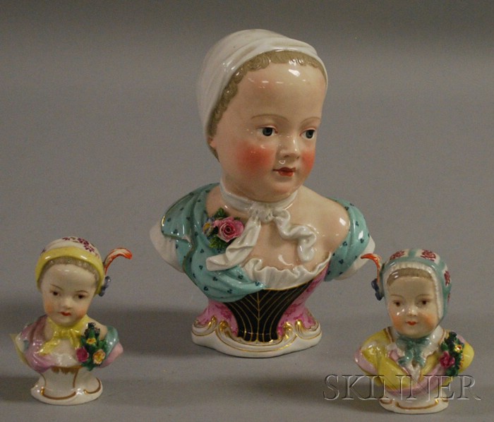 Appraisal: Meissen Hand-painted Porcelain Bust of a Girl and Two Small