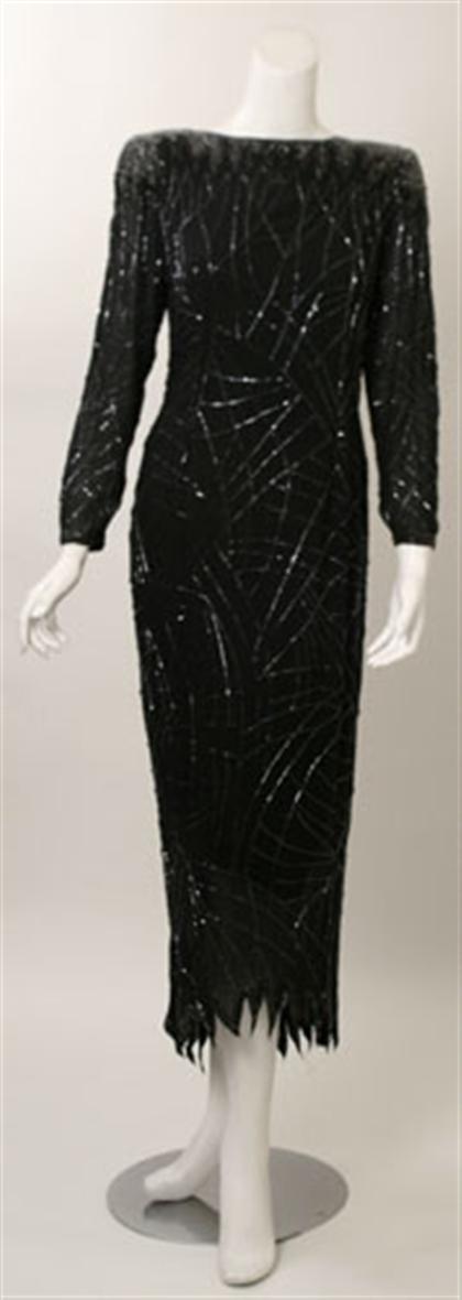 Appraisal: Black Fabrice silk beaded evening gown s- s Long sleeve