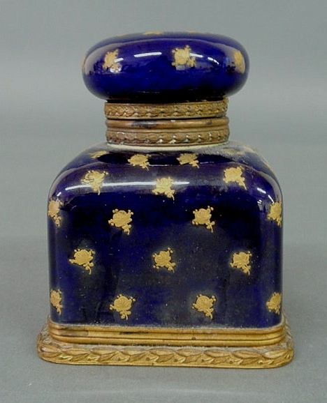 Appraisal: French blue and gilt porcelain inkstand probably Sevres h x