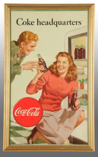 Appraisal: Cardboard Coca-Cola Vertical Poster Description Framed under glass Beautiful poster