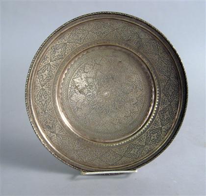 Appraisal: Persian silver salver Circular embossed with Persian motifs the underside