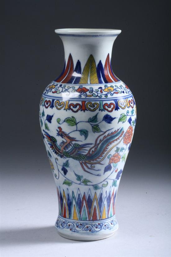 Appraisal: CHINESE DOUCAI PORCELAIN VASE Yongzheng underglazed blue mark Phoenix decoration