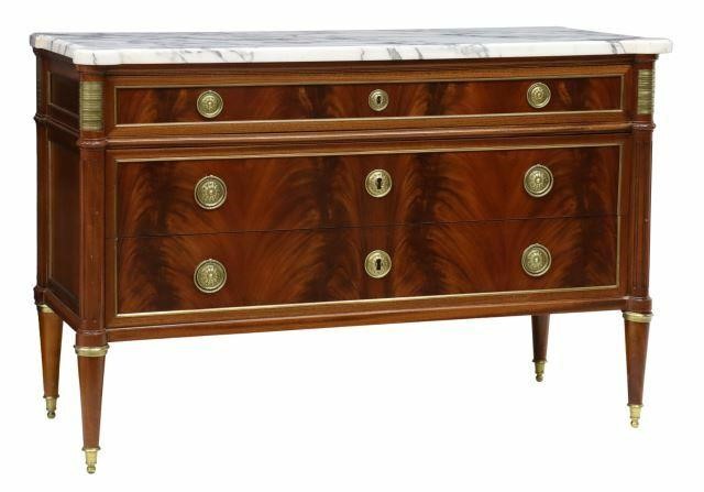 Appraisal: French Louis XVI style marble-top mahogany commode early th c