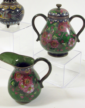 Appraisal: A PAIR OF JAPANESE CLOISONNE ENAMEL CREAM AND SUGAR SET