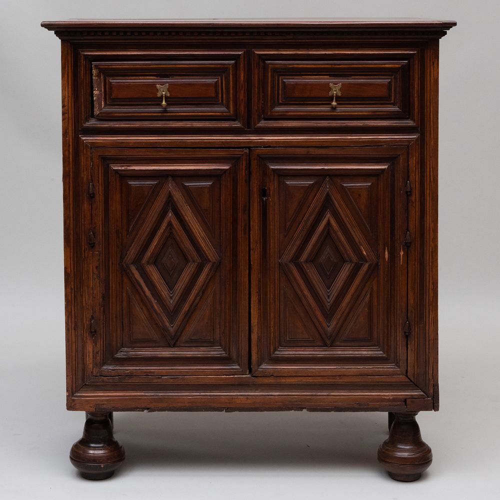 Appraisal: Continental Baroque Walnut Side Cabinet Possibly Northern Italy Feet later