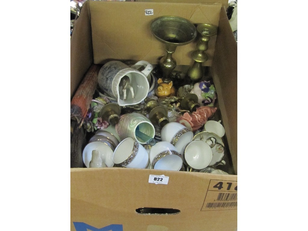 Appraisal: Box of assorted ceramics brass candl