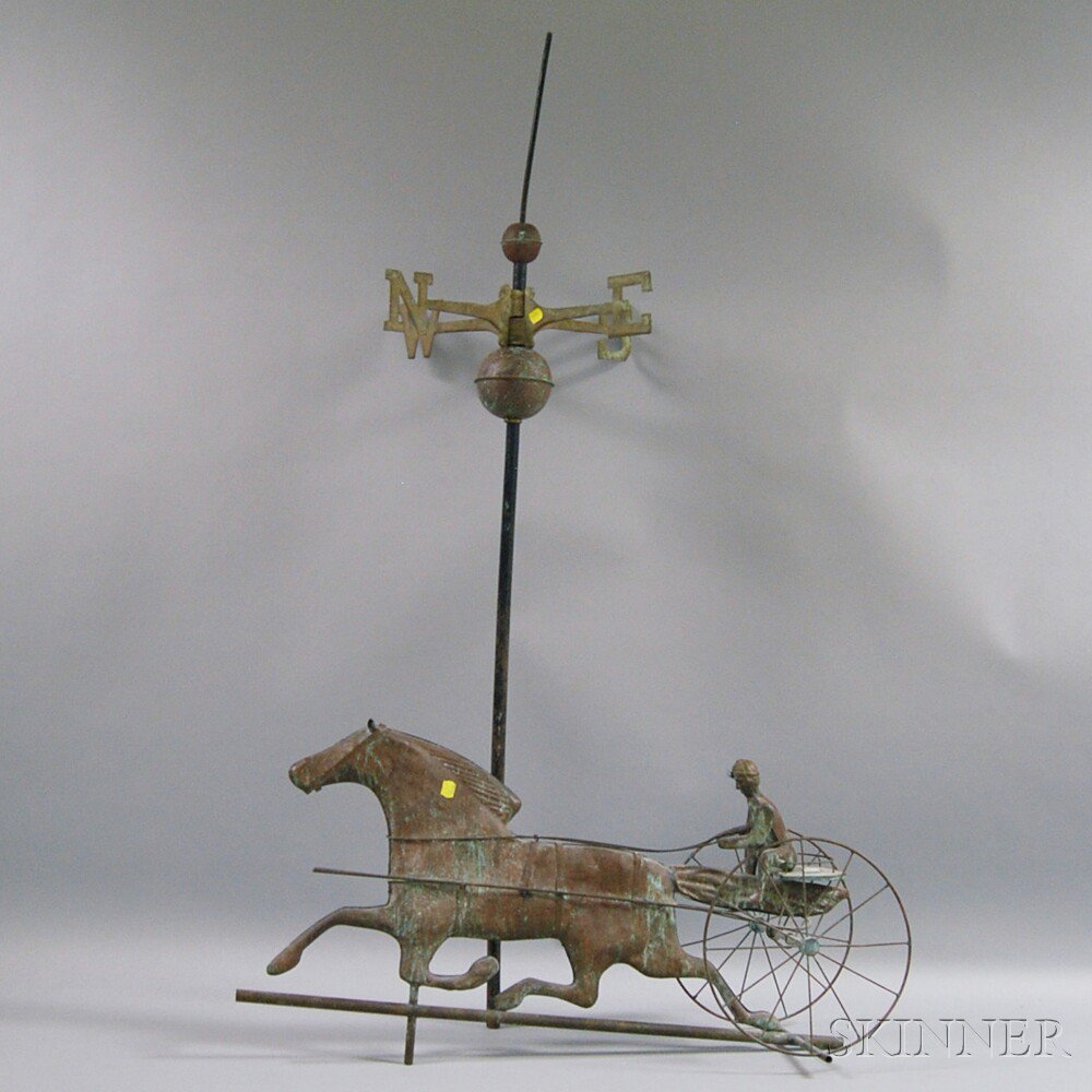 Appraisal: Molded Copper Horse and Sulky Weathervane th century mounted on