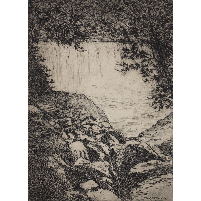 Appraisal: E T Hurley etching Lake Cumberland Falls signed printed written