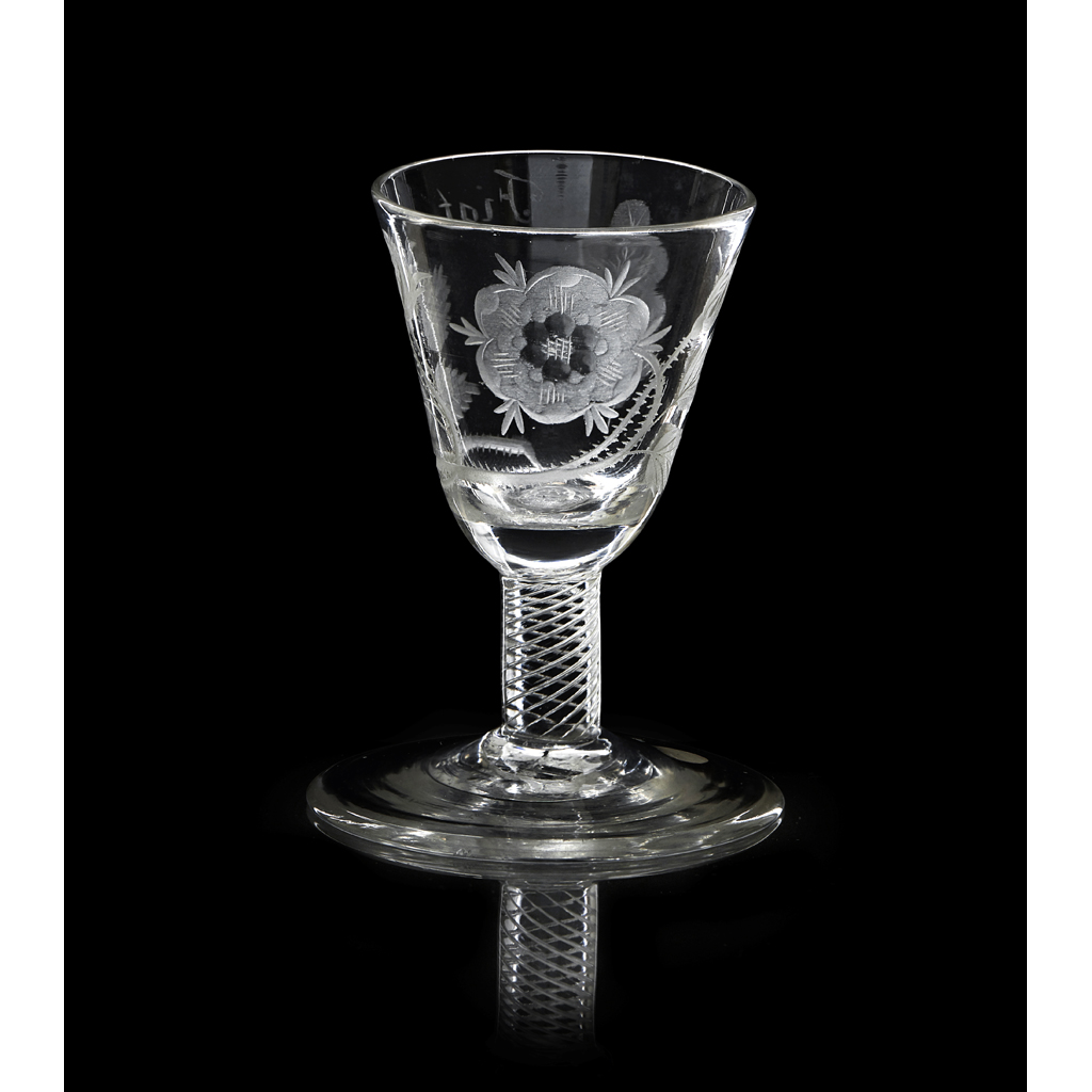 Appraisal: AN UNUSUAL JACOBITE TRAVELLING GLASS TH CENTURY the rounded funnel