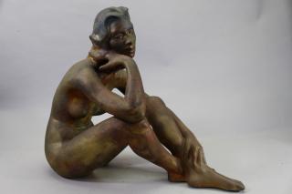 Appraisal: George Tudzarov - Fired Clay Sculpture of a Seated Woman