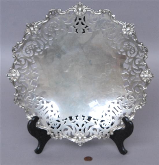 Appraisal: STERLING SILVER TRAY Shreve Co San Francisco Openwork repousse shaped