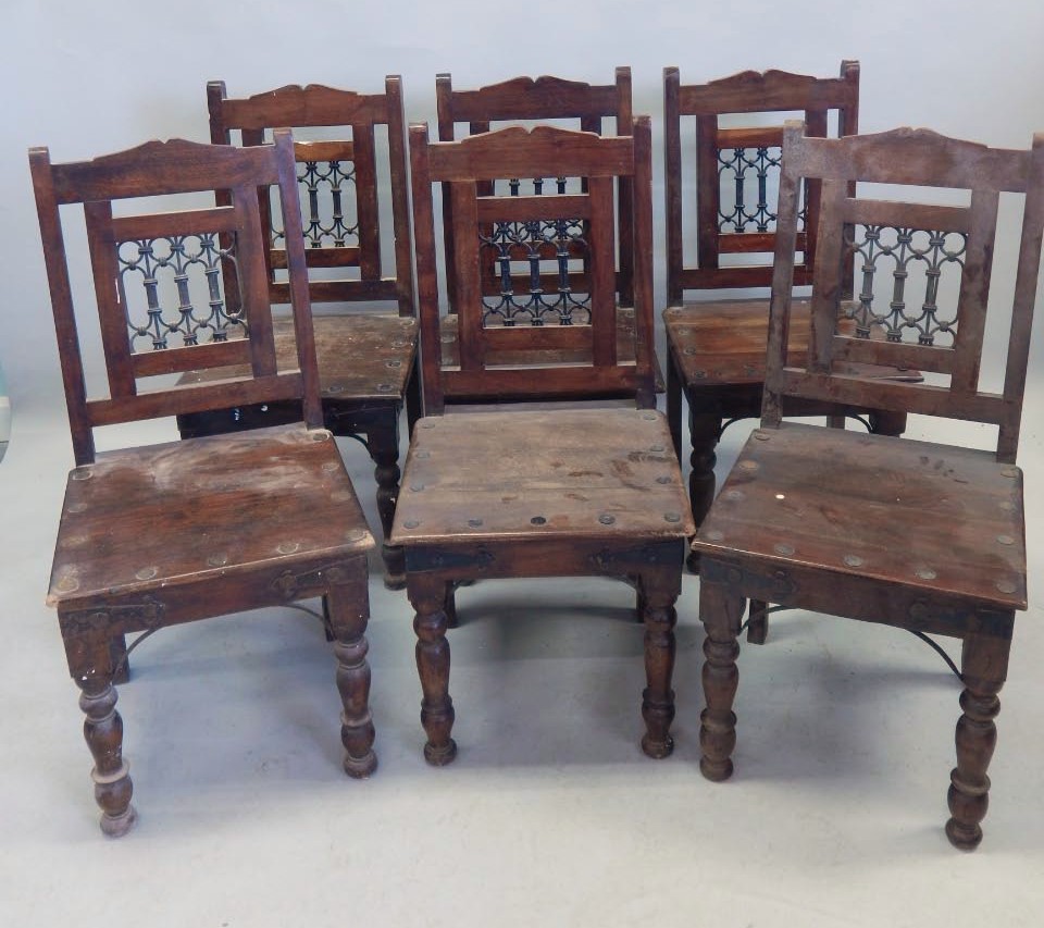 Appraisal: A set of six Middle Eastern hardwood dining chairs each