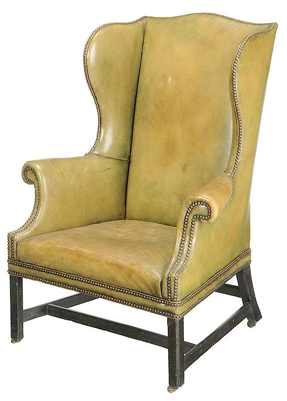 Appraisal: Chippendale Leather Upholstered Easy Chair British th century ebonized mahogany