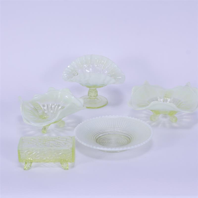 Appraisal: Two Northwood Glass Fluted Scroll Whimsy Bowls National Glass Pressed