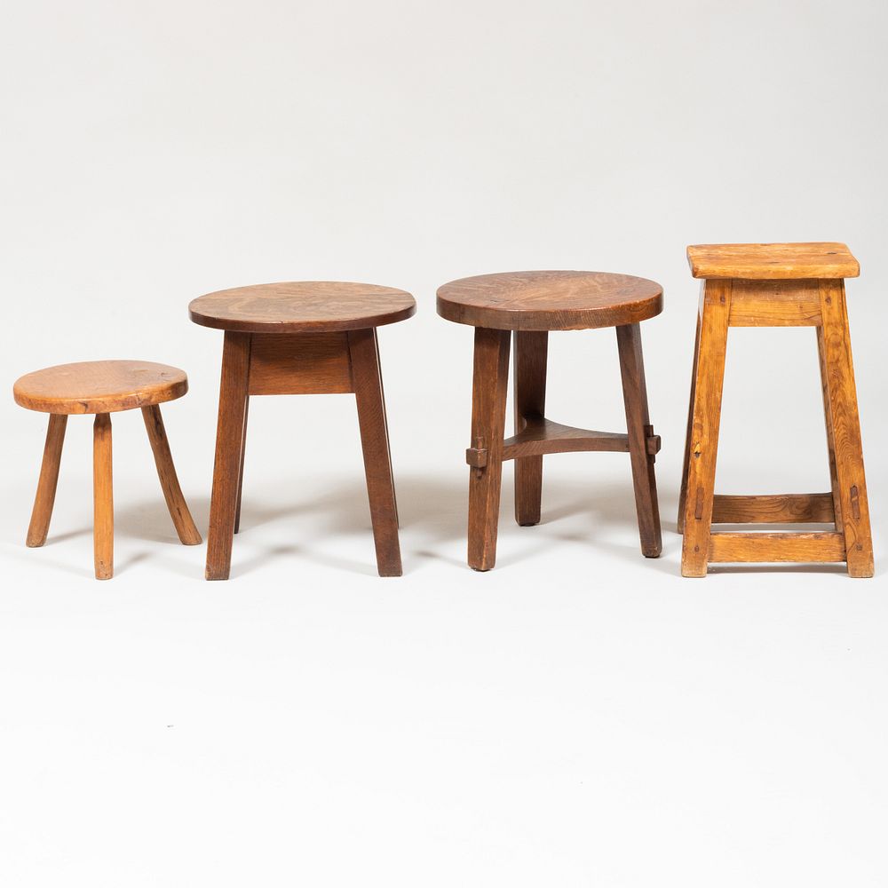 Appraisal: Collection of Four Stools Comprising Two Arts and Crafts oak