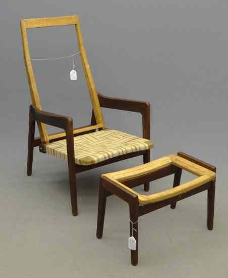 Appraisal: Mid Century reclining Danish Elgaard chair with footstool Both need