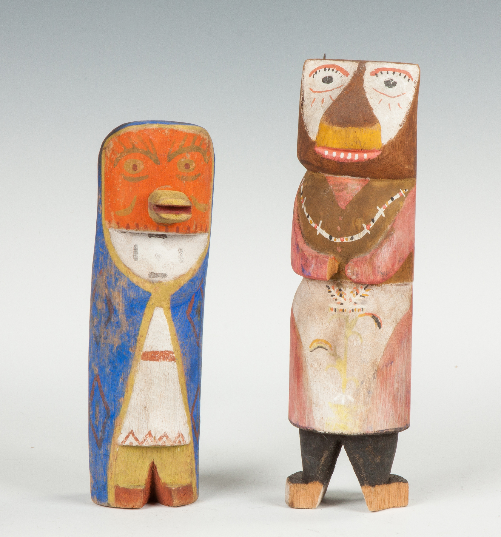 Appraisal: Two Cottonwood Carved Painted North American Kachina Dolls