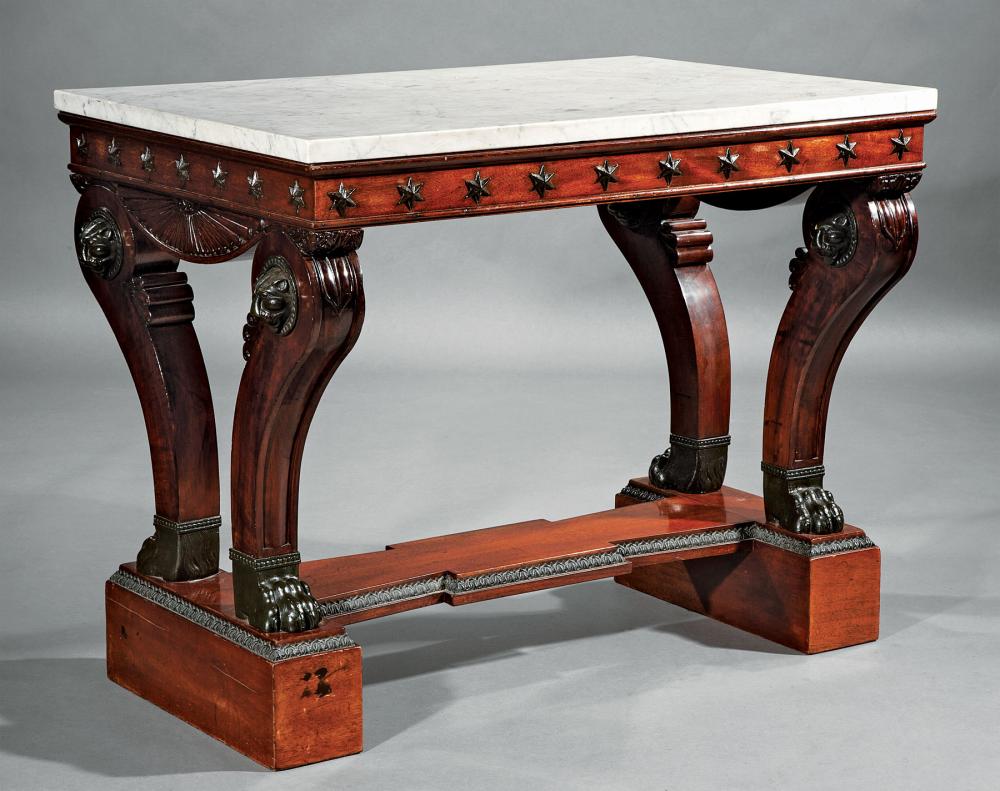 Appraisal: Antique French Bronze-Mounted and Parcel Ebonized Mahogany Center Table marble