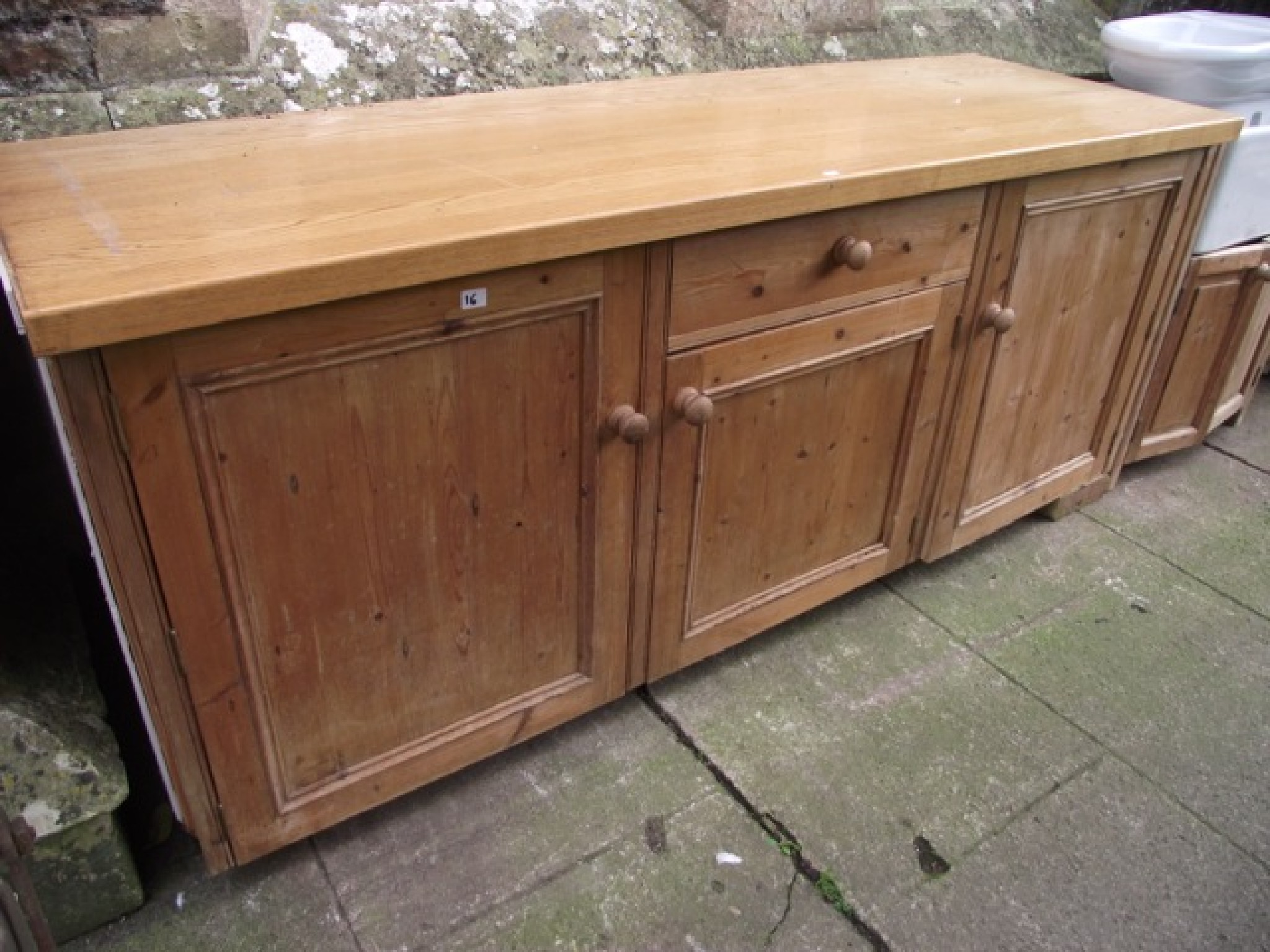 Appraisal: A bespoke freestanding stripped pine kitchen unit ft long approx