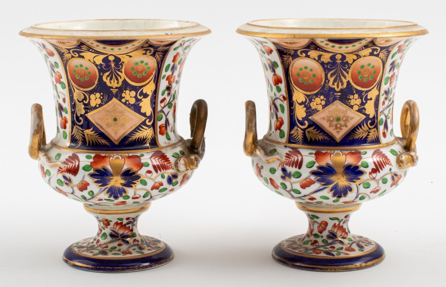 Appraisal: BLOOR DERBY IMARI CAMPAGNA-FORM URNS CA Bloor Derby Imari pattern