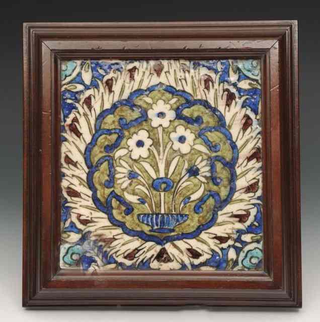 Appraisal: A SYRIAN DAMASCUS POTTERY TILE of large size decorated in