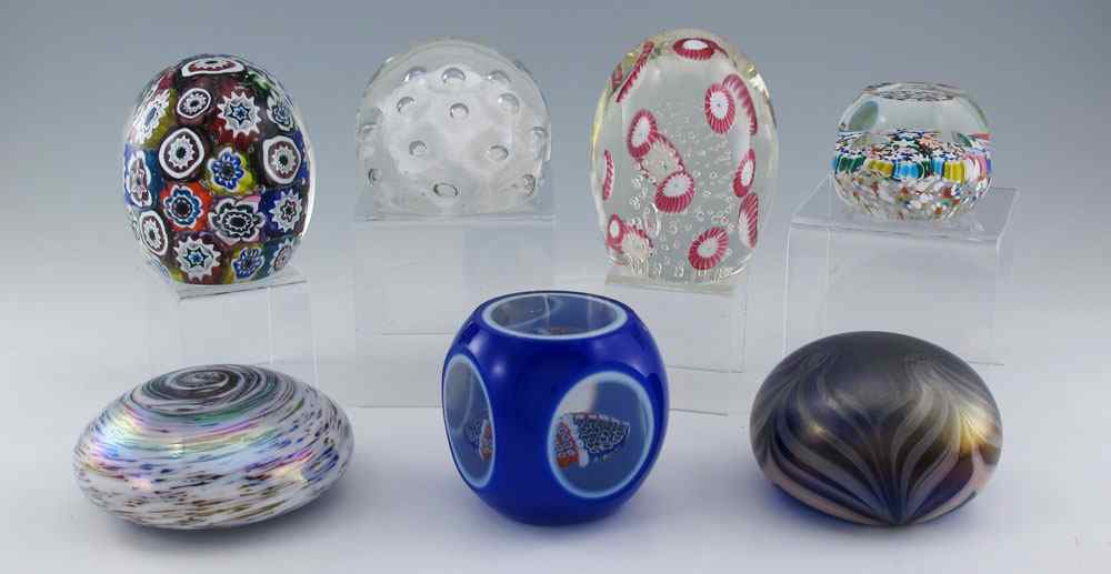 Appraisal: COLLECTION OF GOOD ART GLASS PAPERWEIGHTS Millefiori cane iridescent art