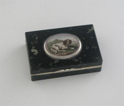 Appraisal: A th century Italian mounted dark green hardstone snuff box