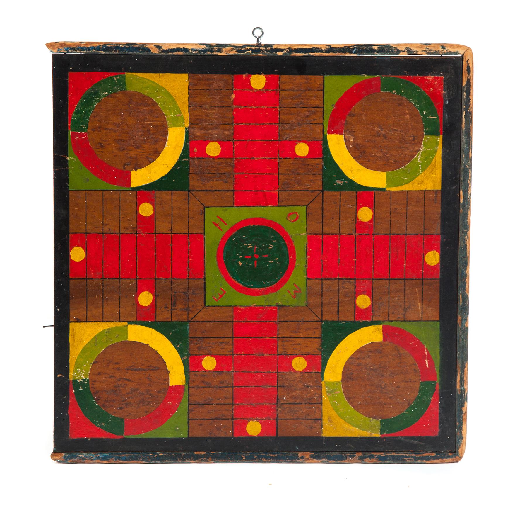 Appraisal: AMERICAN DECORATED GAMEBOARD Early th century Double sided single pine