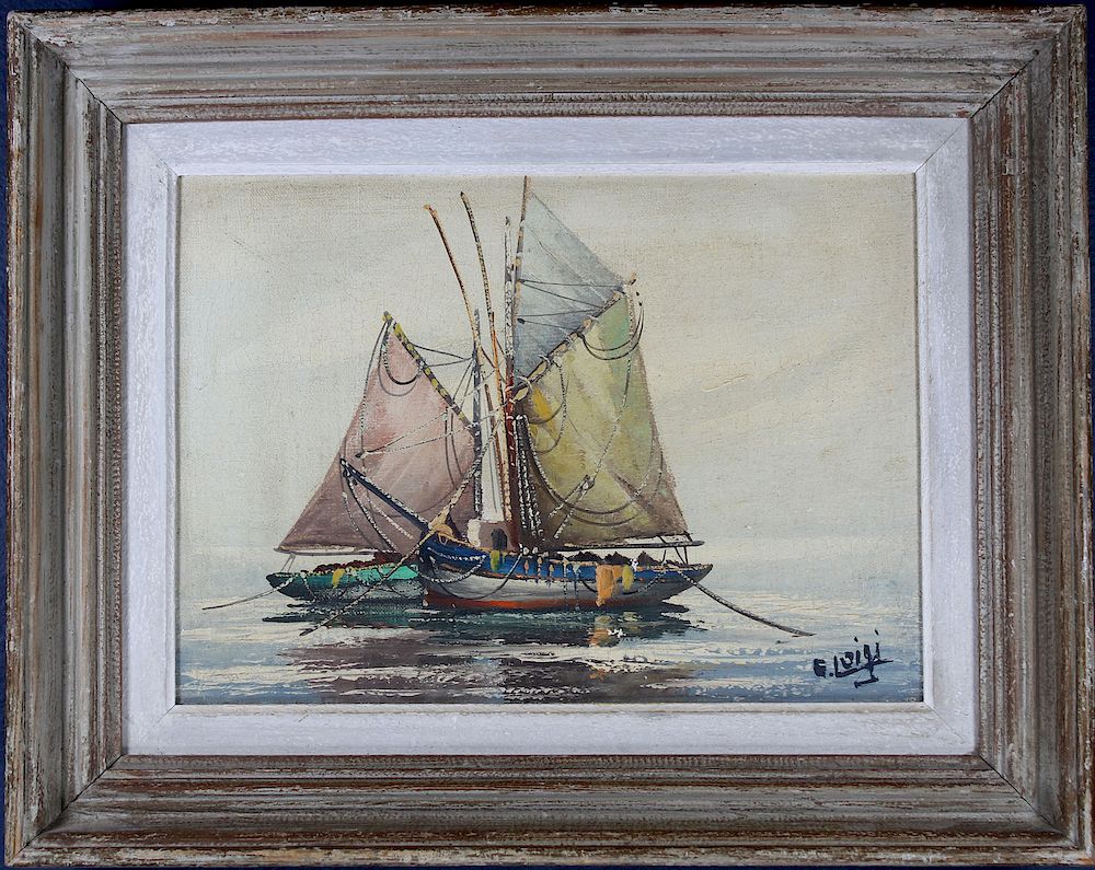 Appraisal: Luigi Signed Vintage Painting of Sailboats Luigi Signed Vintage Painting