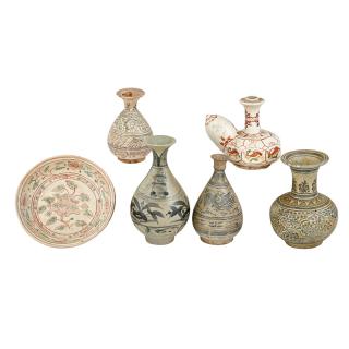 Appraisal: GROUP OF THAI AND VIETNAMESE POTTERY Six One octagonal body