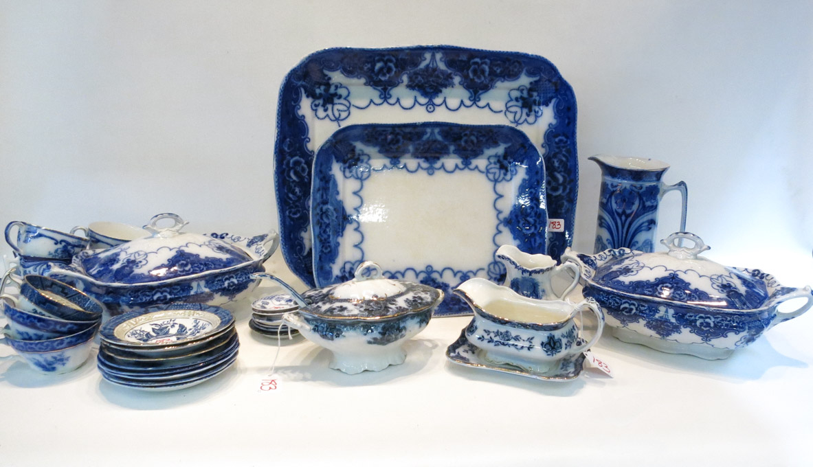 Appraisal: ASSEMBLED SET OF FLOW BLUE CHINA thirty-two pieces comprised of