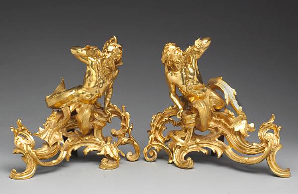 Appraisal: A pair of Louis XV style gilt bronze figural chenets