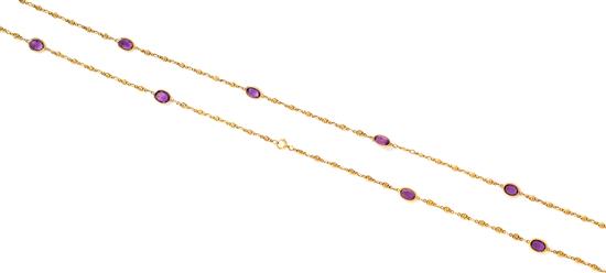 Appraisal: Sale Lot A Yellow Gold and Amethyst Long Chain Necklace