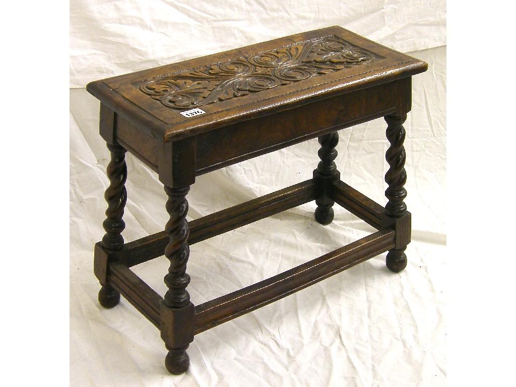 Appraisal: Antique joynt stool the seat with foliate carved panel upon