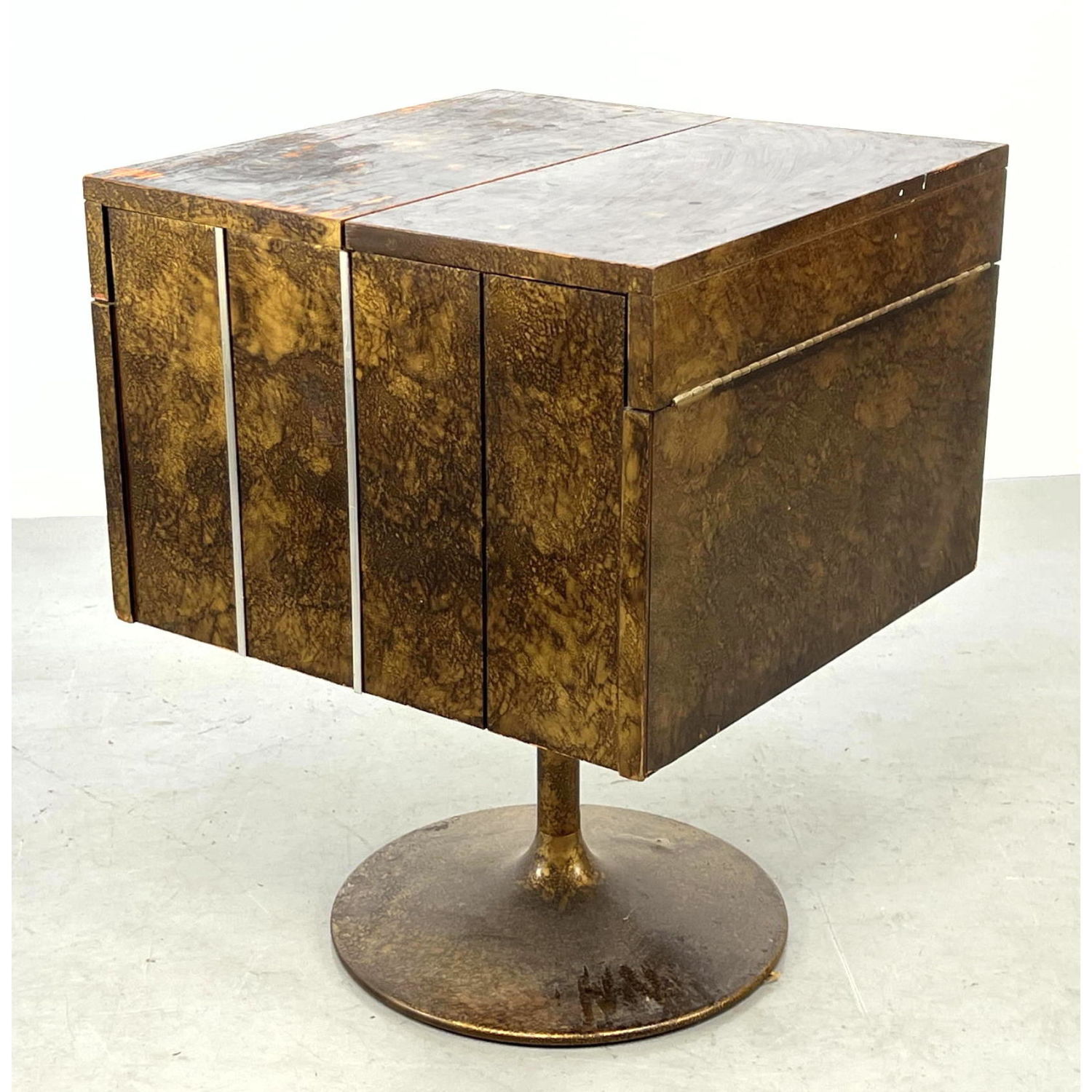 Appraisal: Modernist Bar Cube Cabinet Painted Tulip Pedestal Base Chrome strip