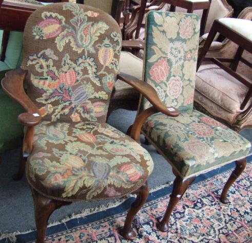 Appraisal: A walnut open armchair of George I design and a