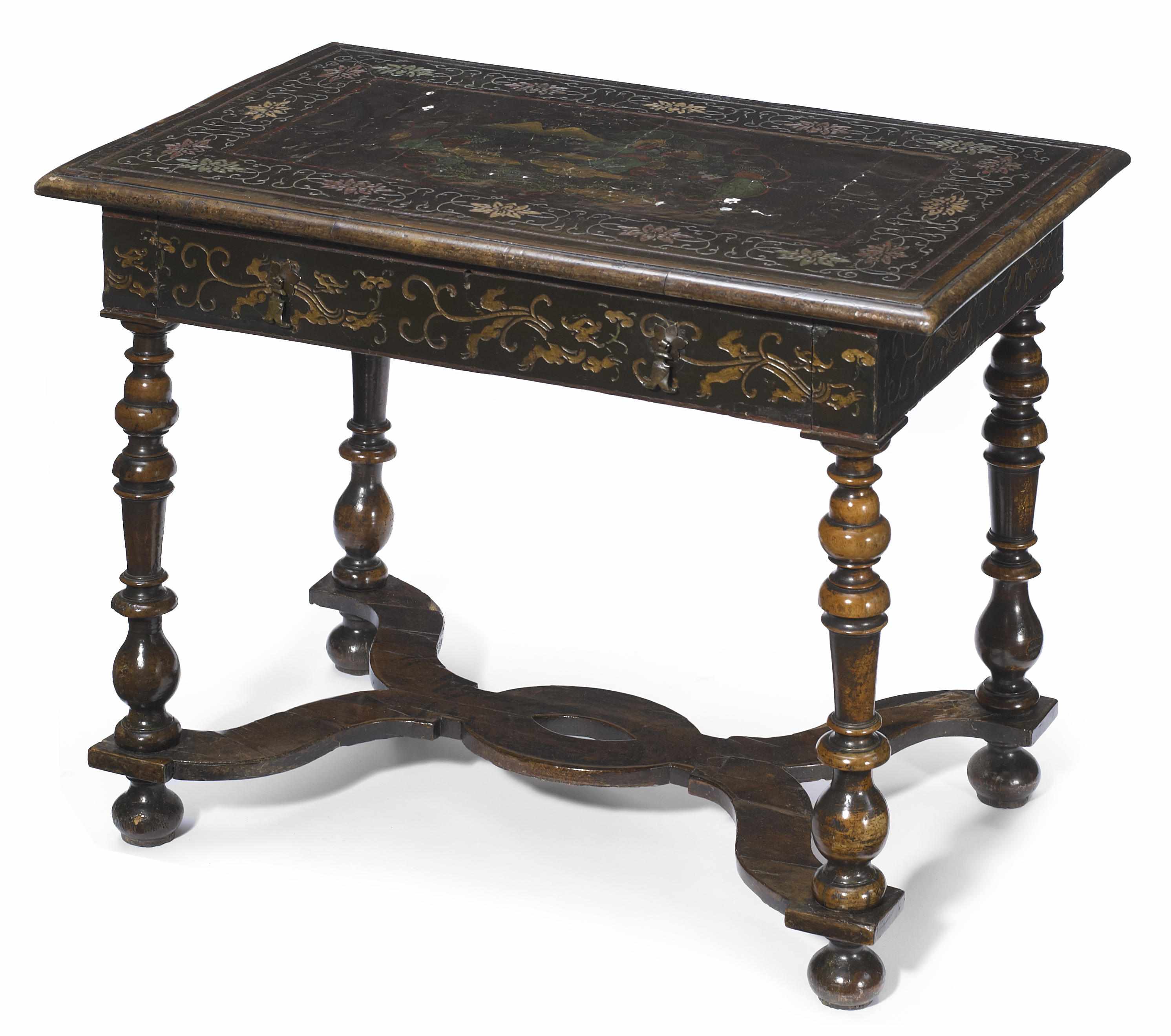 Appraisal: A William and Mary lacquered and walnut side table late