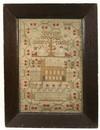 Appraisal: SAMPLER - th c Pictorial Adam and Eve sampler depicting