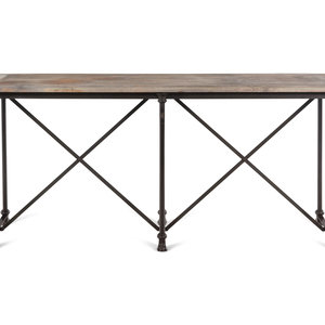 Appraisal: A Contemporary French Style Oak and Steel Console Table Height