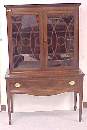 Appraisal: th C Watkins Bros china cabinet walnut and walnut veneer