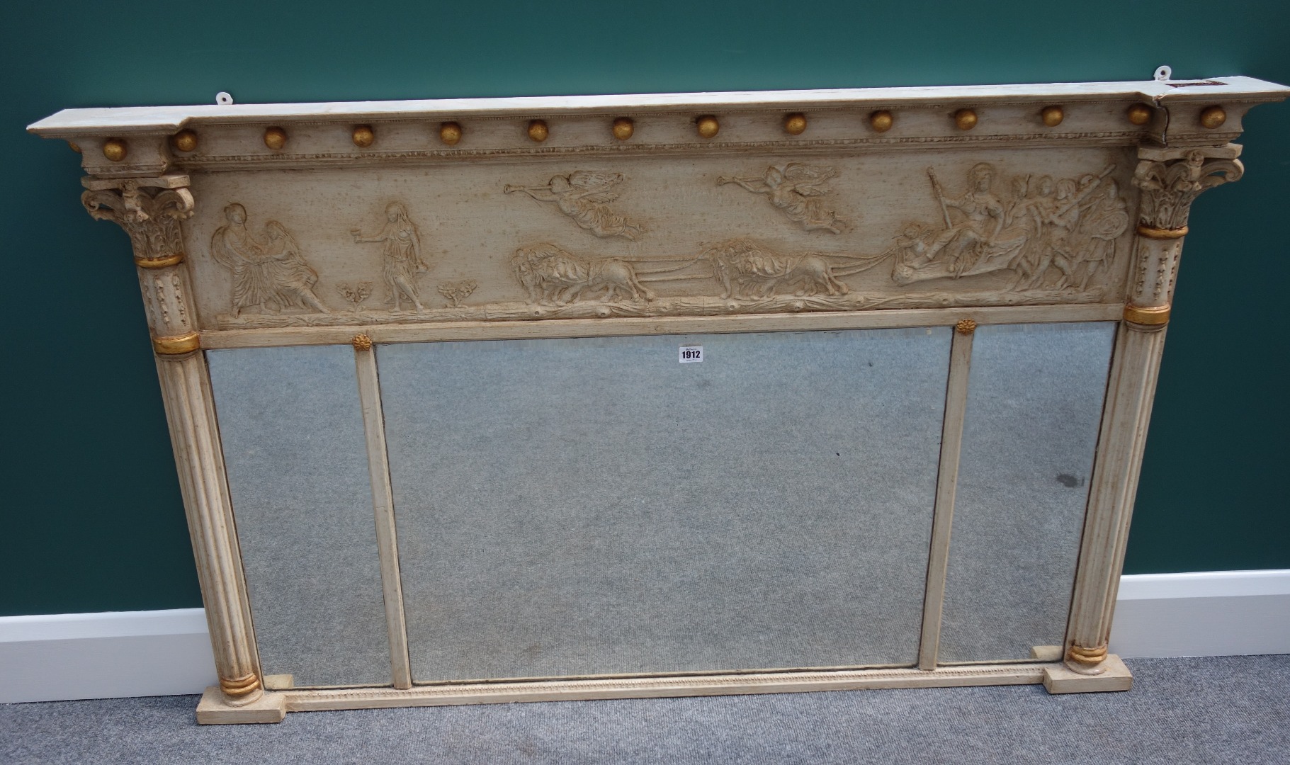 Appraisal: A white painted th century rectangular triple plate over mantel